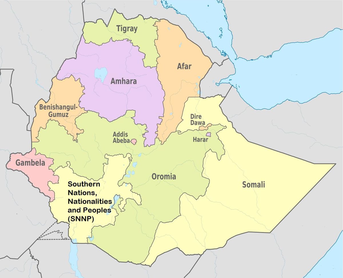 Ethiopia amhara wilayah peta