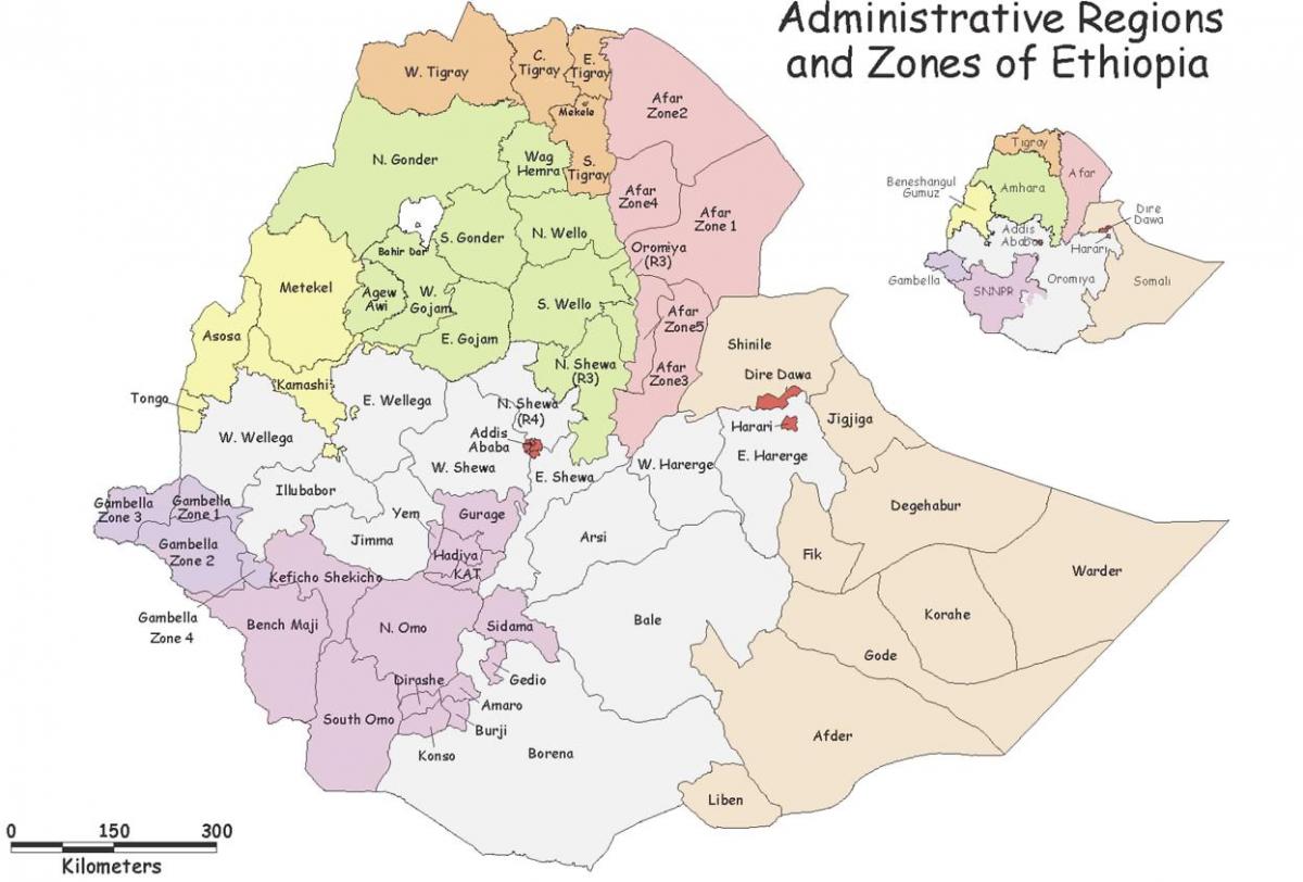 Ethiopia peta dengan kawasan