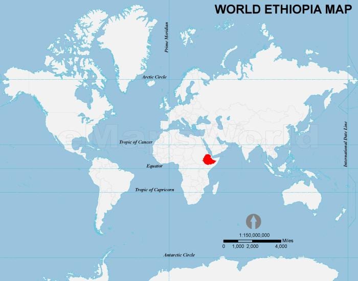 peta Ethiopia lokasi di dunia