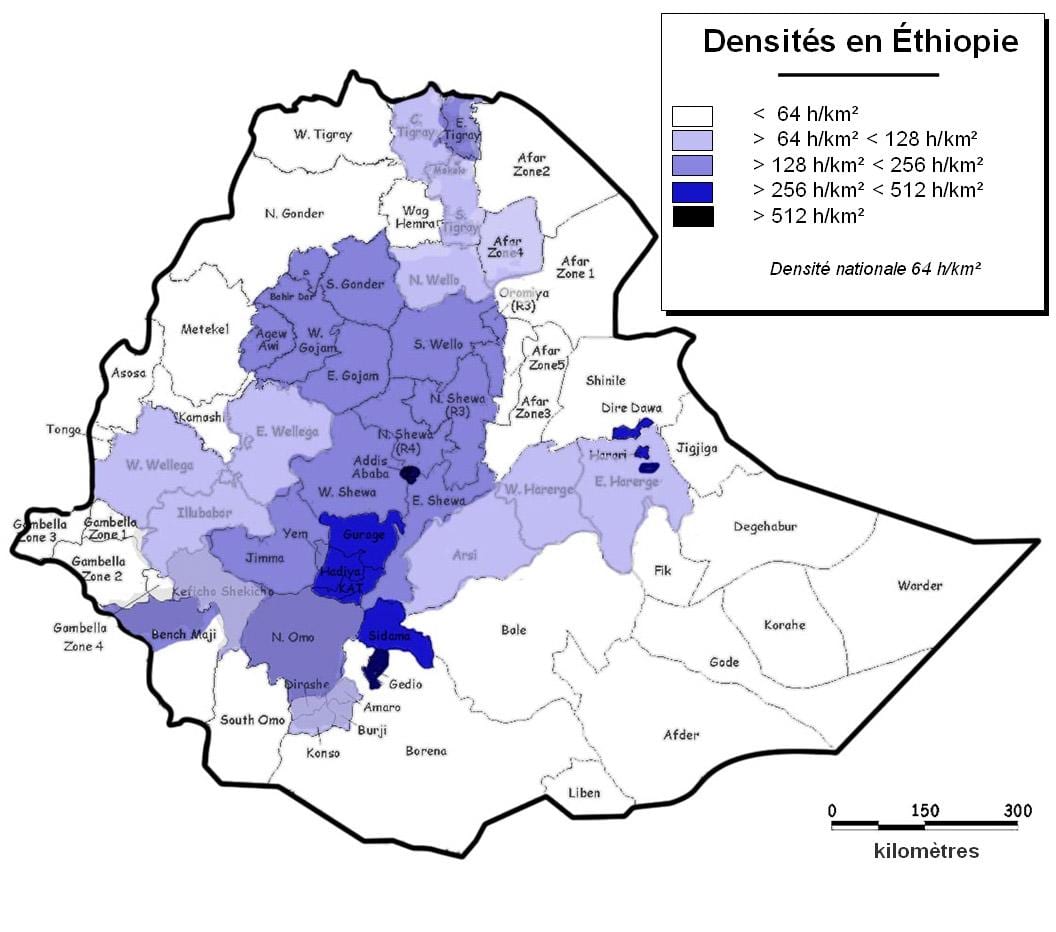 Ethiopia kepadatan penduduk peta