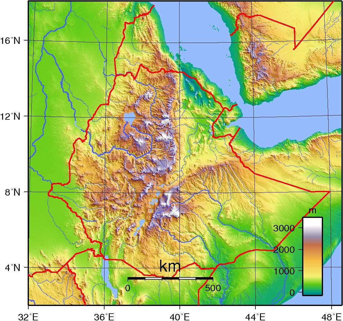 Ethiopia peta ketinggian