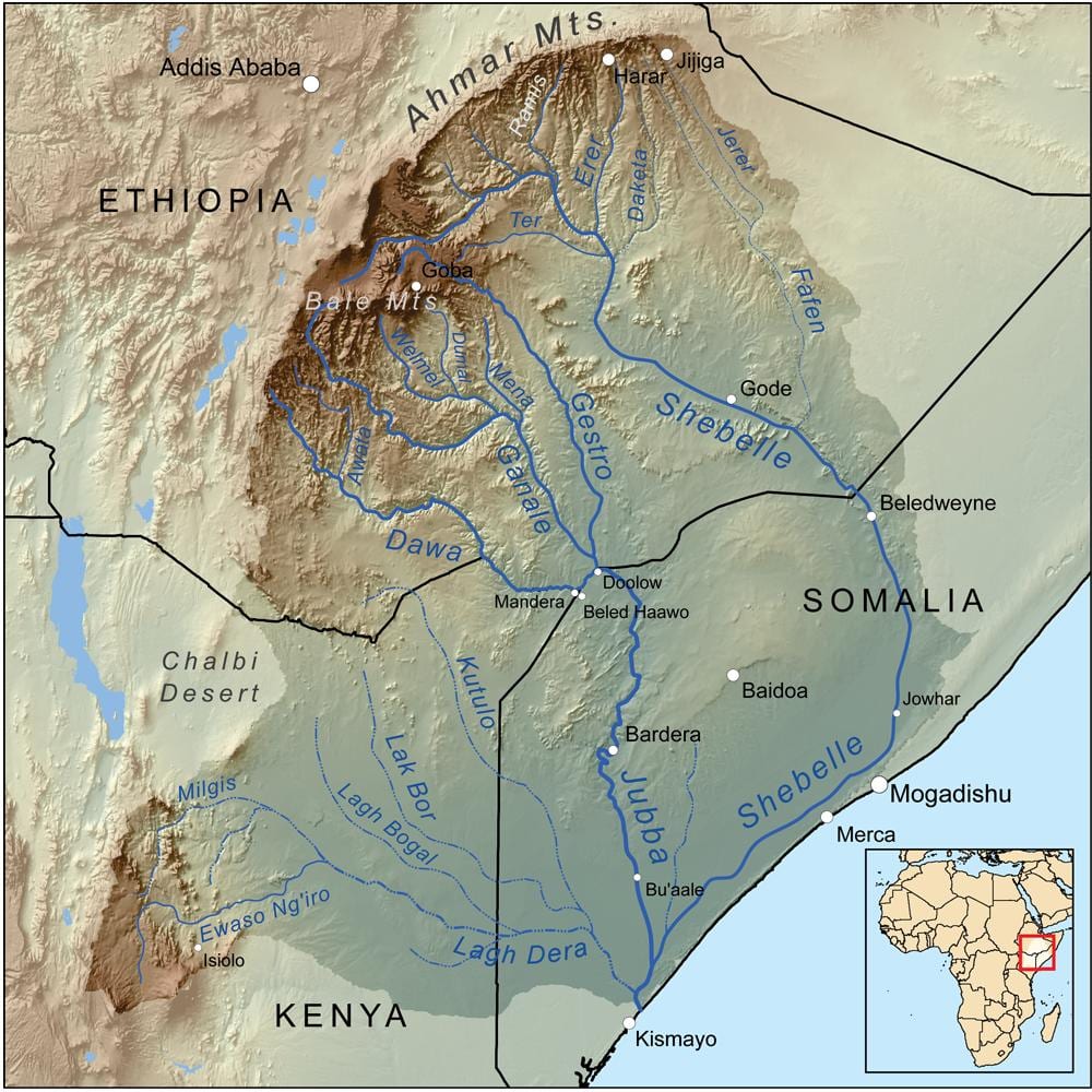 peta Ethiopia sungai