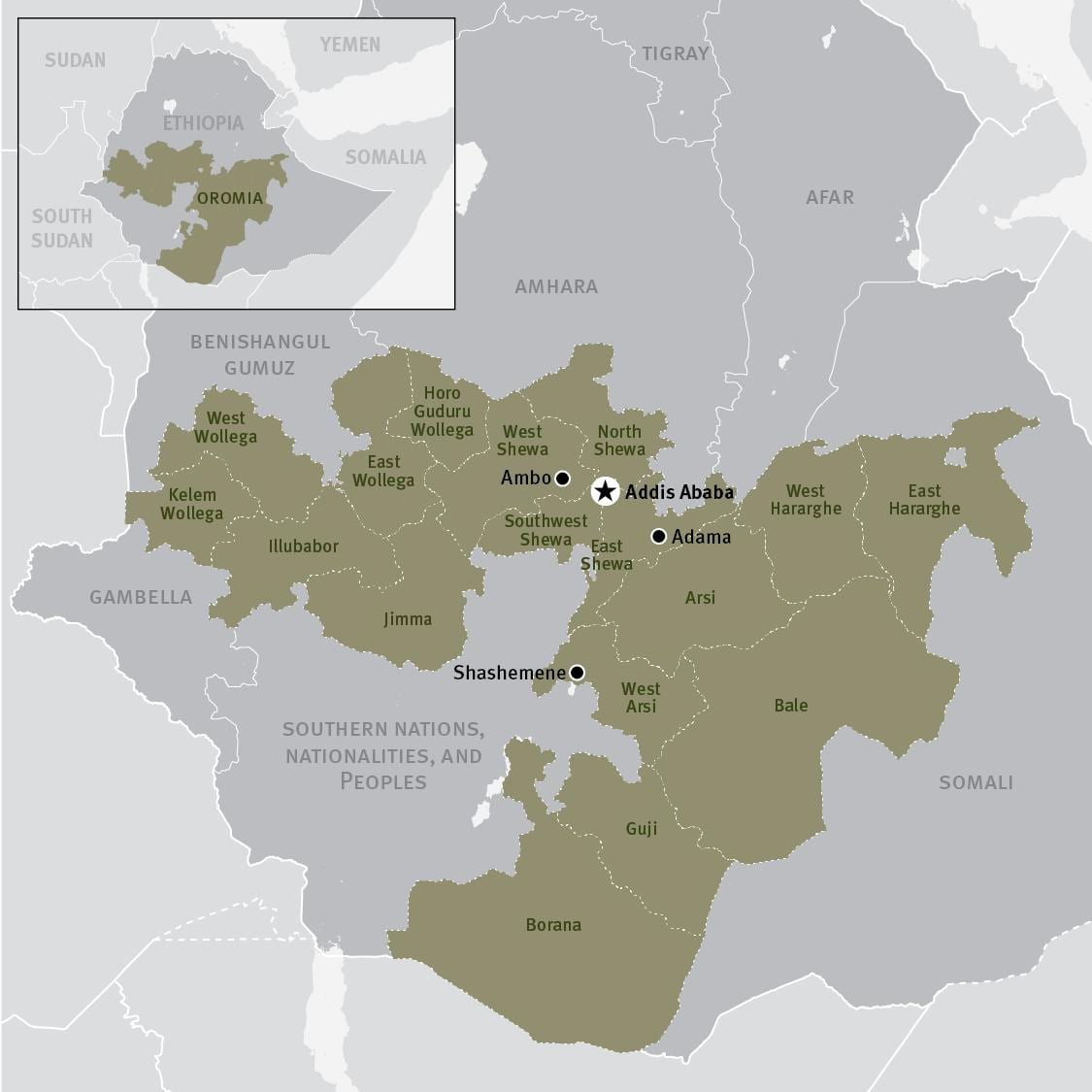 peta oromia kawasan di Ethiopia